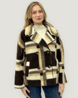 Cappotto Doppiopetto Fantasia Quadri Marrone