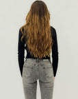 Jeans donna grigi a zampa – Vita media, effetto slavato
