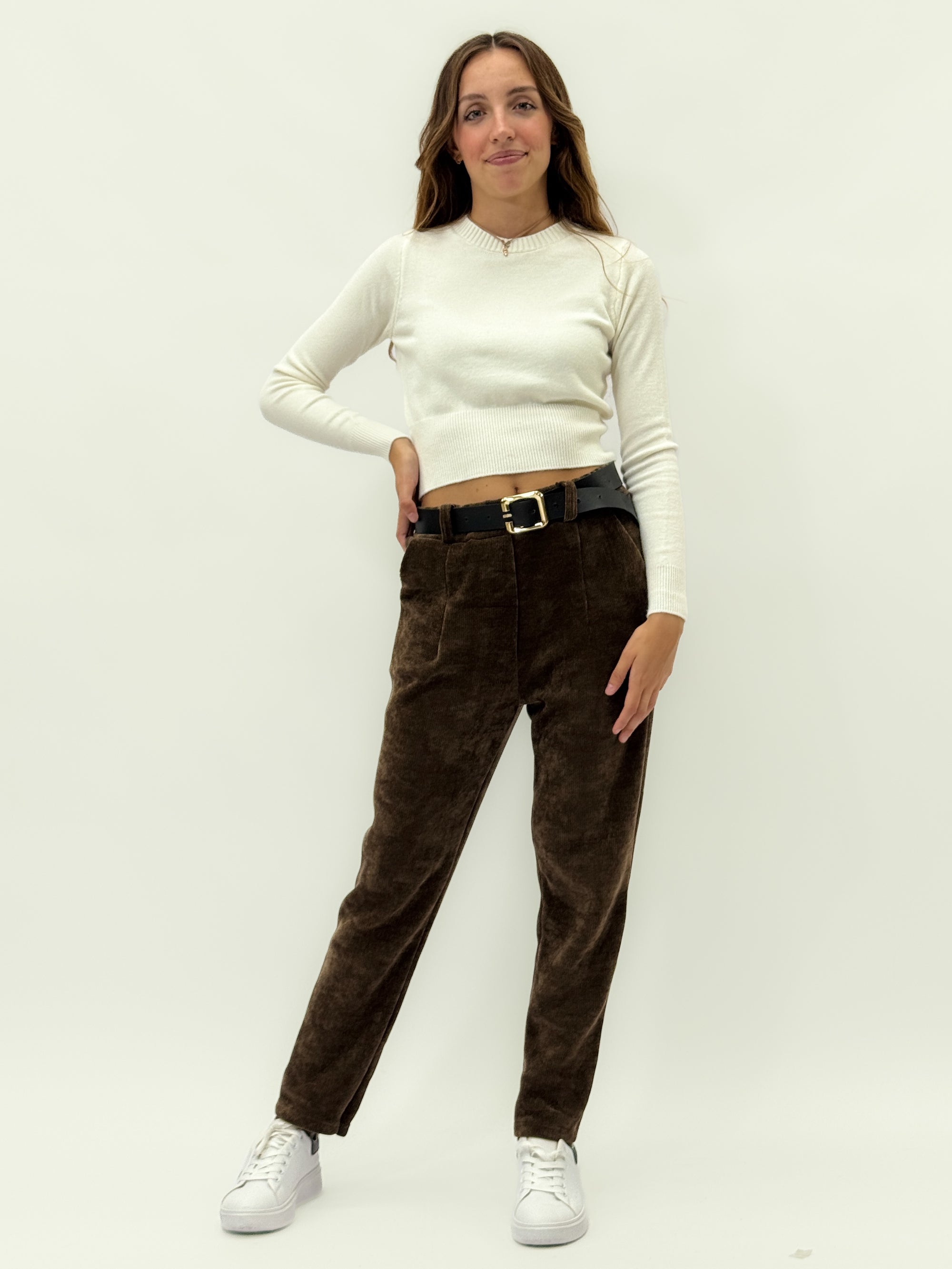 Pantaloni in velluto con cintura