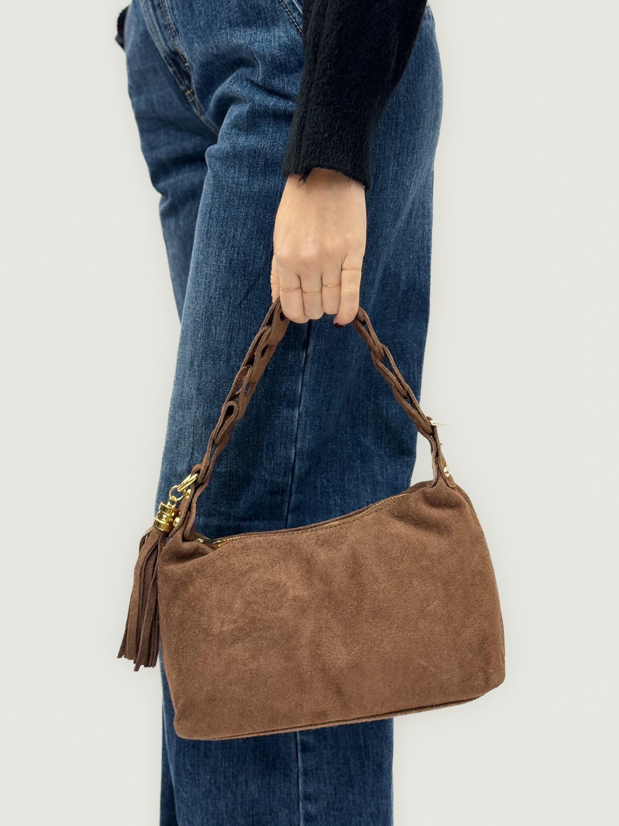 Borsa a Spalla in Vera Pelle Scamosciata – Made in Italy