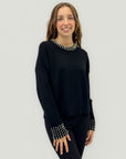Maglione grigio con applicazioni gioiello – Girocollo e polsini decorati