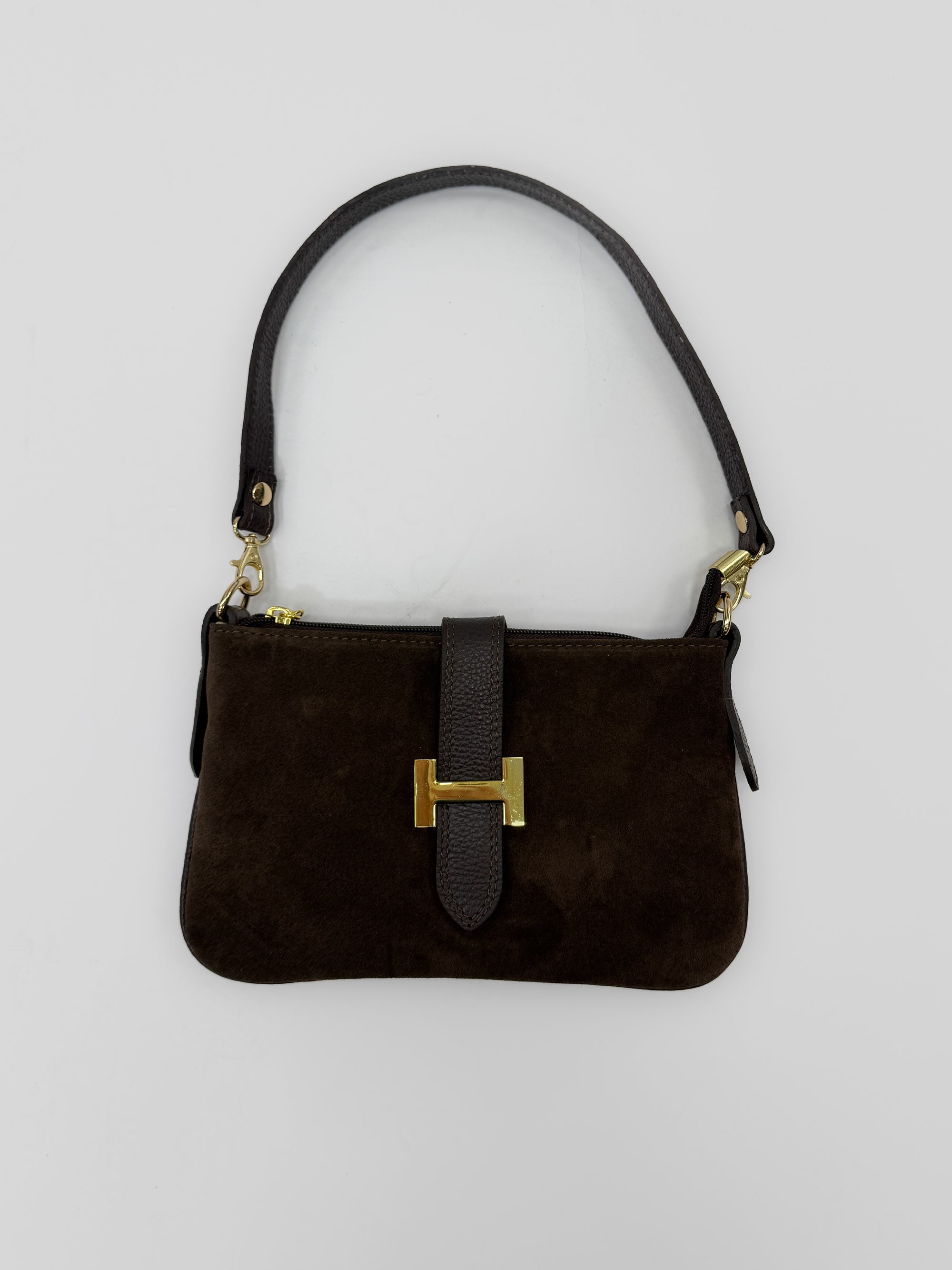 Borsa in vera pelle con fibbia H dorata