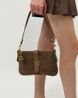 Borsa in vera pelle con fibbia H dorata