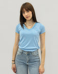 T-shirt con scollo a V e dettaglio in pizzo