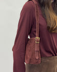 Borsa a spalla in vera pelle scamosciata Made in Italy