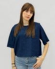 Blusa in denim leggero con bottoni sul retro