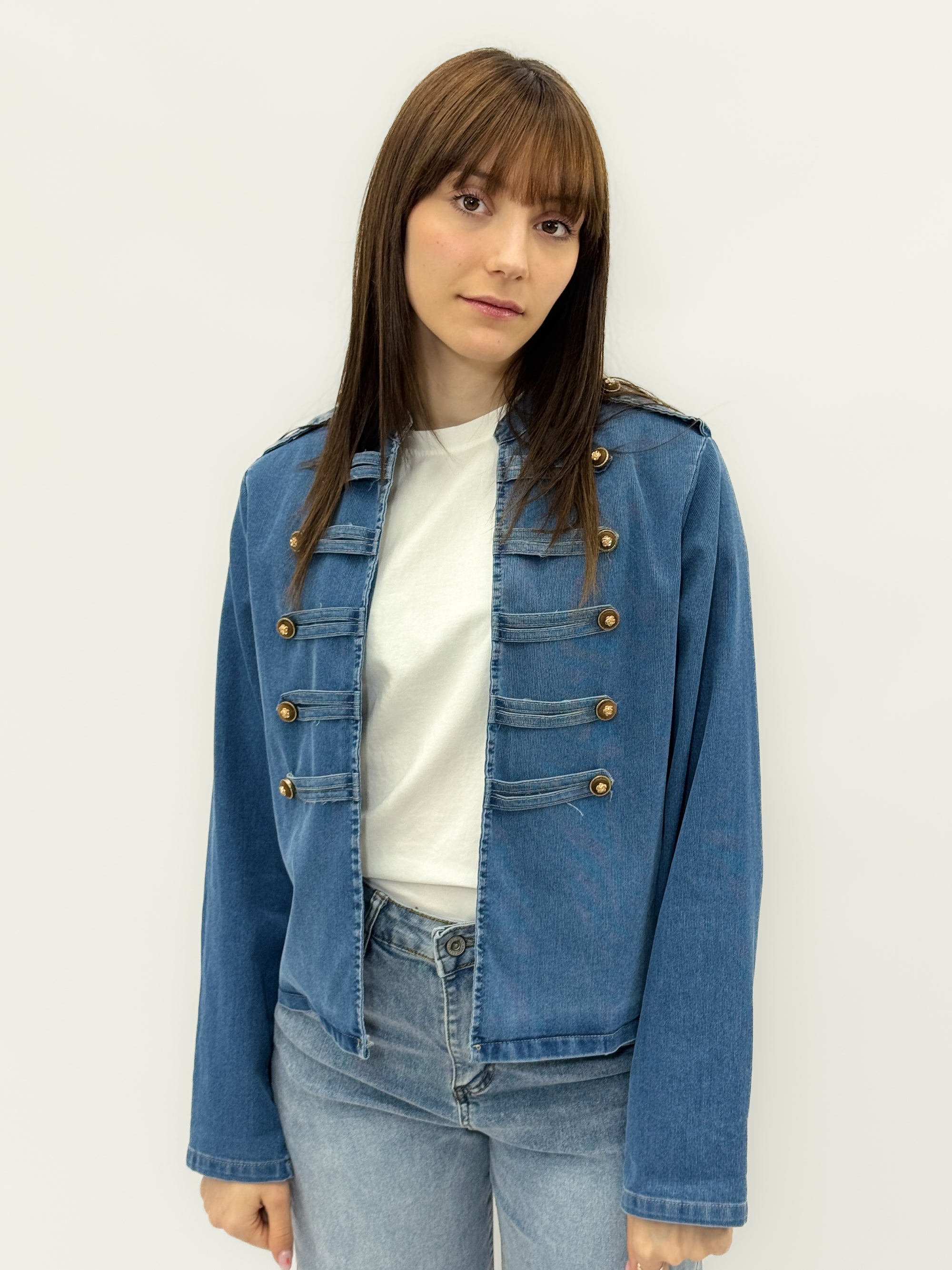 Giacca stile militare in denim con bottoni decorativi