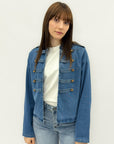 Giacca stile militare in denim con bottoni decorativi