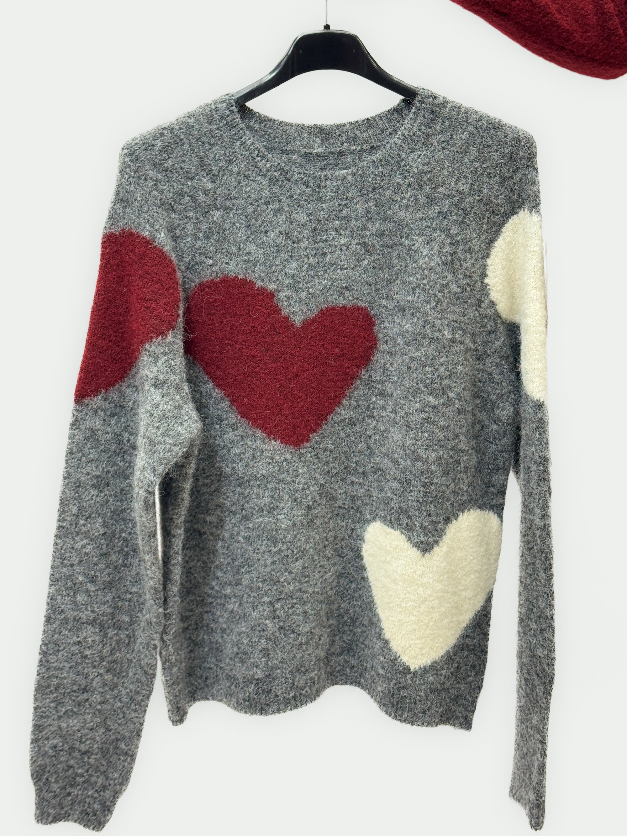 Maglione con cuori a contrasto misto lana – Morbido e romantico