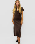Abito lungo donna in maglia con scollo a V