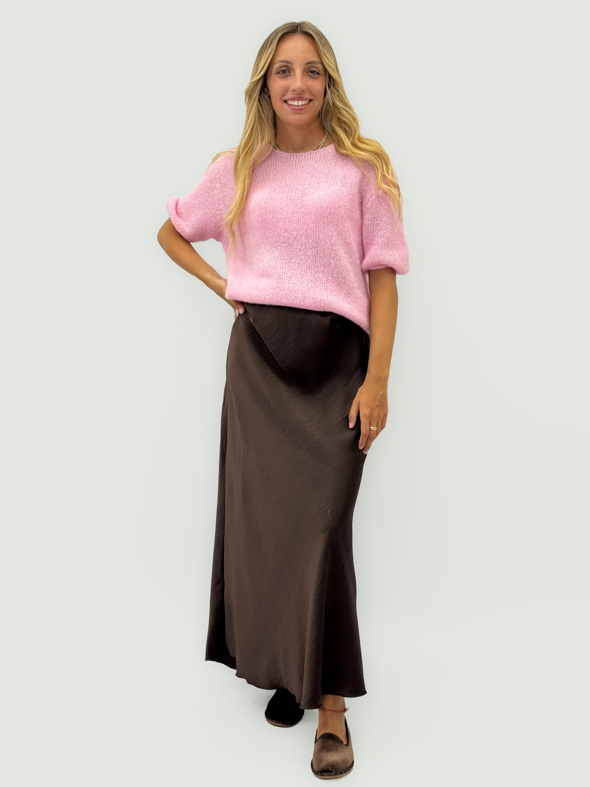 Maglia soffice donna a manica corta misto alpaca