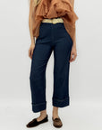 Pantalone cropped con risvolto e linea dritta