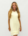 Abito smanicato donna in maglia con bordo in ecopelliccia