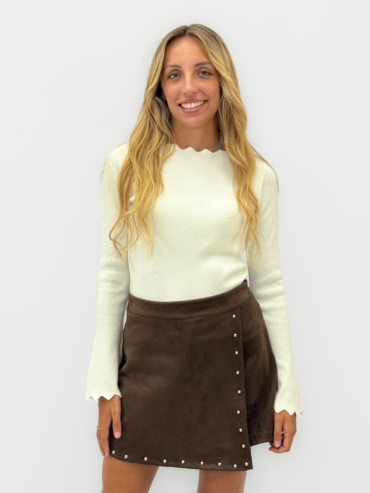 Maglia donna con strass e collo alto