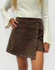 Gonna pantalone donna effetto suede con borchie