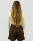 Gonna pantalone donna effetto suede con borchie