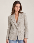 Blazer donna effetto tweed con revers Beige indossata da Polly 2, foto 3