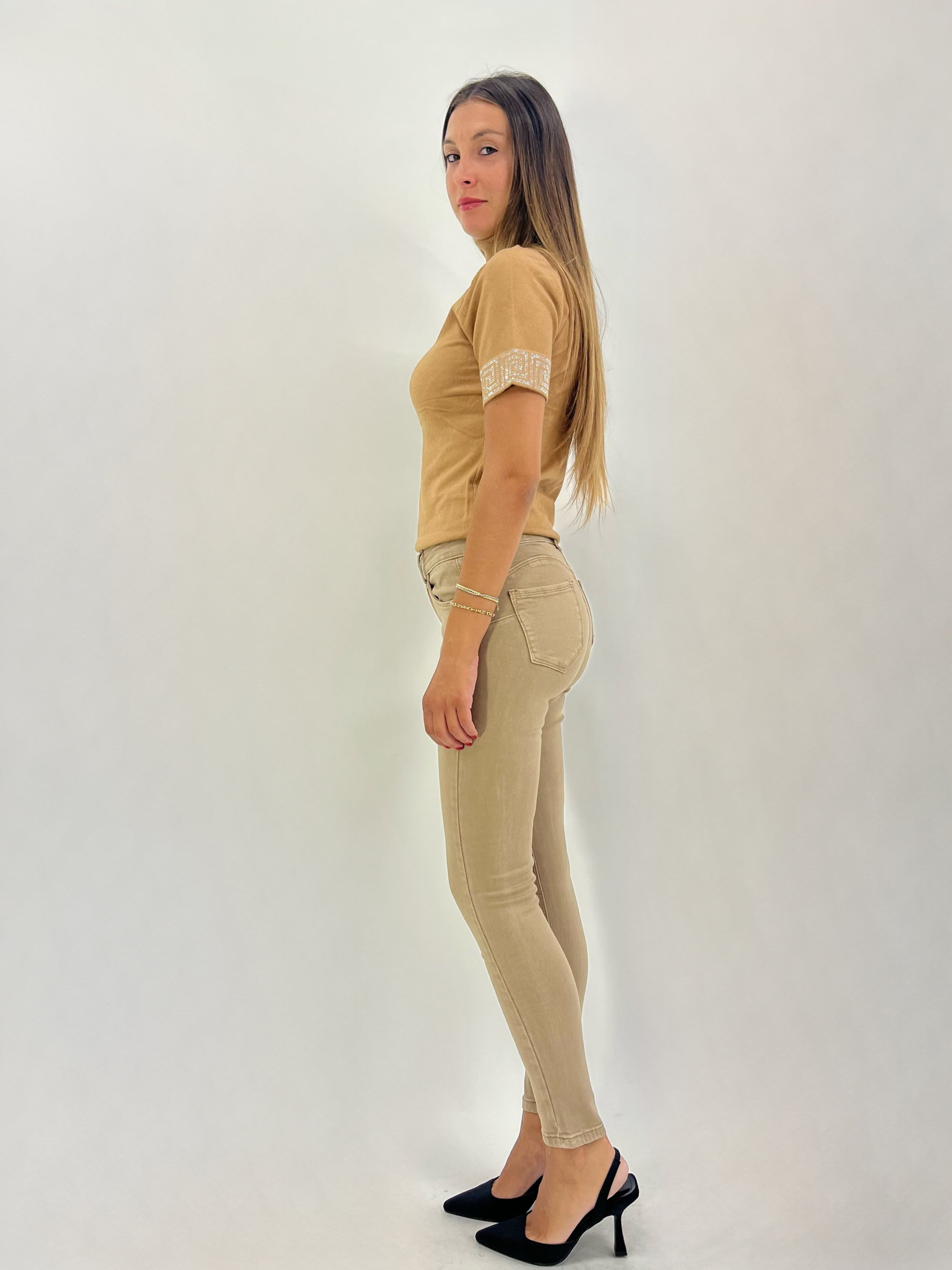 Pantaloni basic in cotone colorati push-up