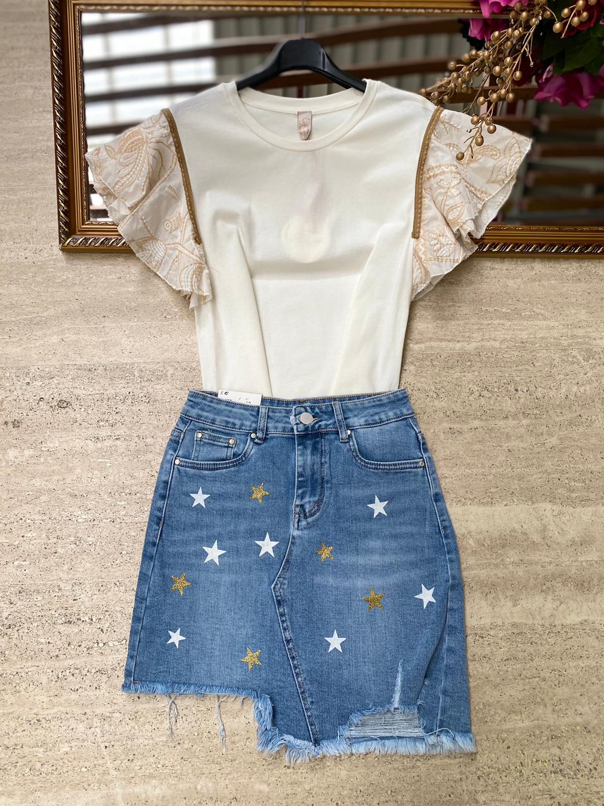 Minigonna in denim con stelline