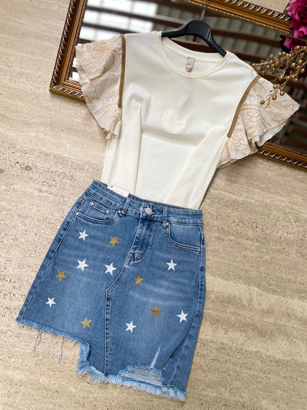 Minigonna in denim con stelline