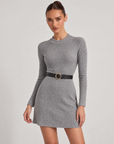 Abito donna in maglia a coste lurex grigio con cintura nera e fibbia tonda dorata, Polly 6, foto 2