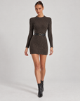 Abito donna in maglia a coste lurex marrone con cintura nera e fibbia tonda dorata, Polly 6, foto 1