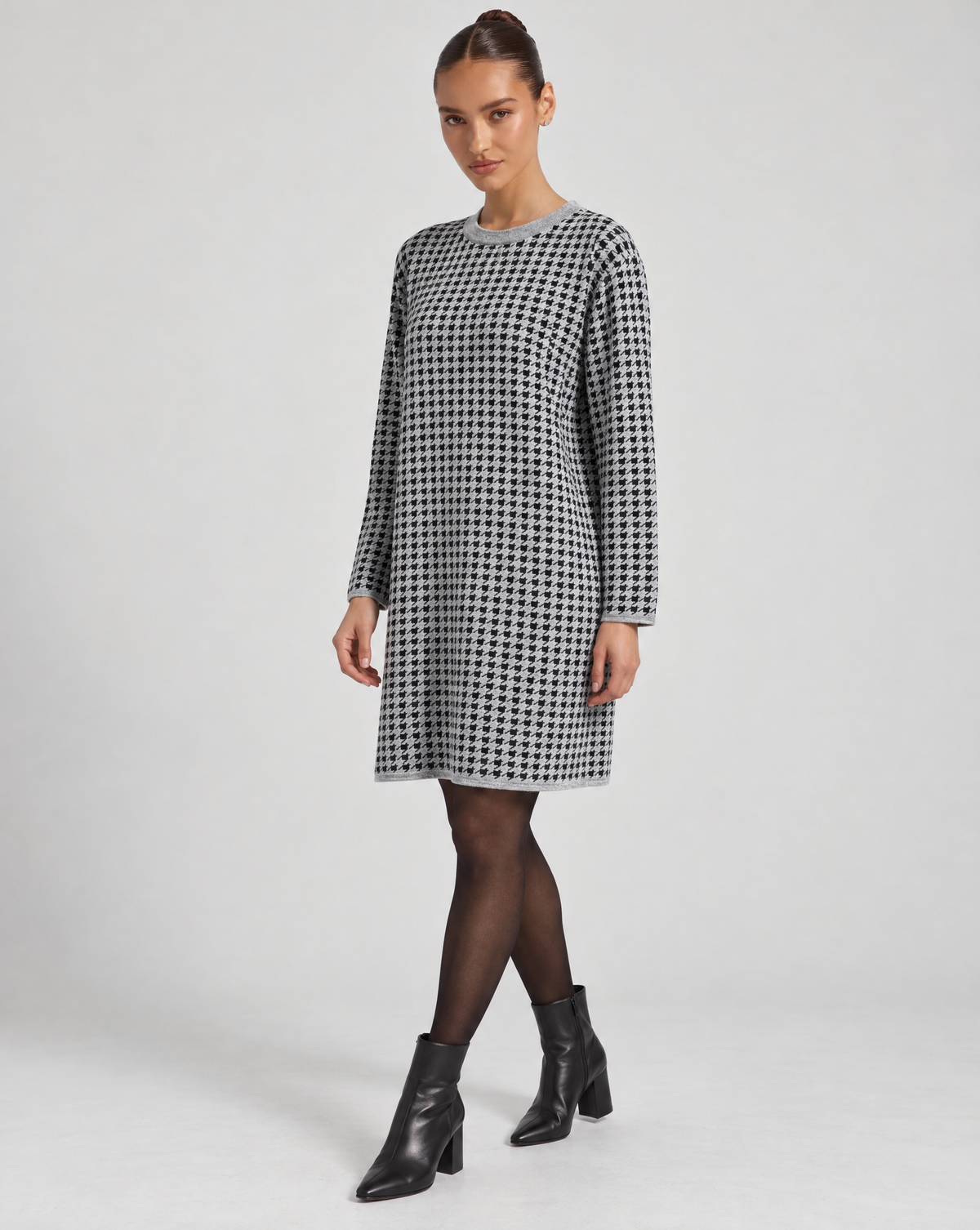Abito pied de poule Grigio comodo con Polly 6 – vista tre quarti