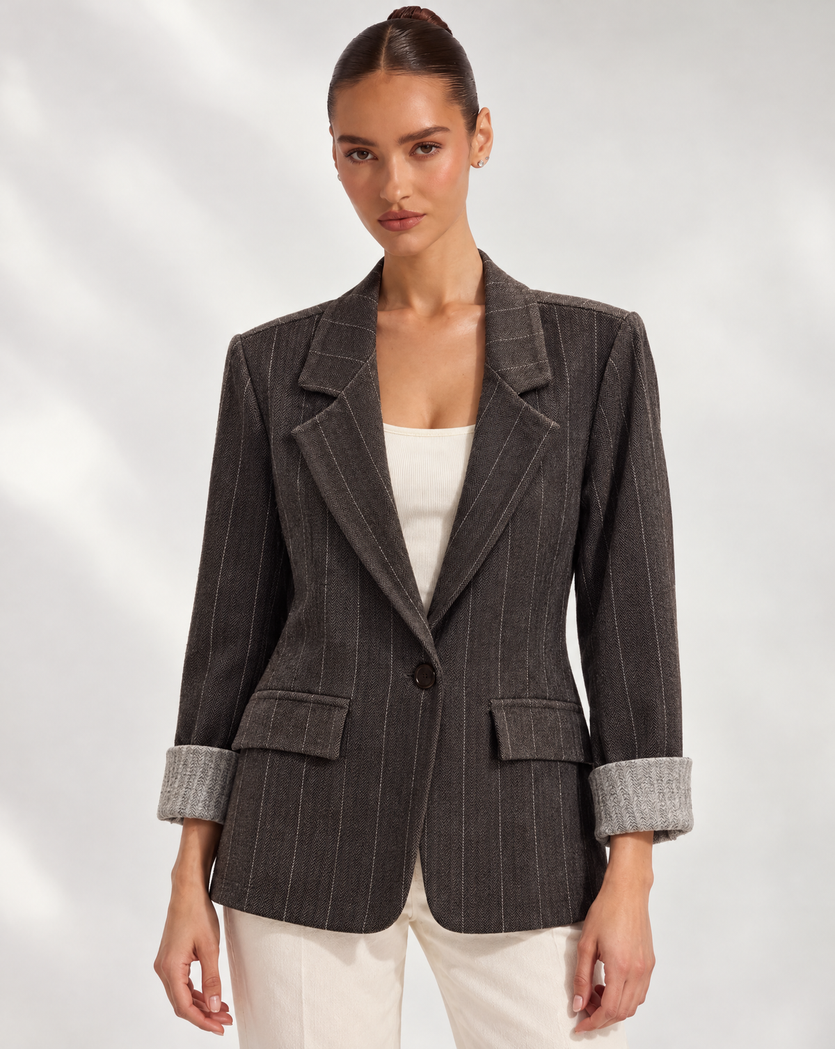 Blazer donna gessato marrone – Polly 6 – frontale