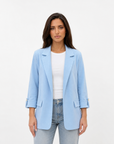 Blazer donna oversize con maniche 3/4 Azzurro - vista frontale con Polly 2