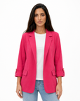 Blazer donna oversize con maniche 3/4 Fucsia - vista frontale con Polly 2