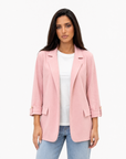 Blazer donna oversize con maniche 3/4 Rosa - vista frontale con Polly 2