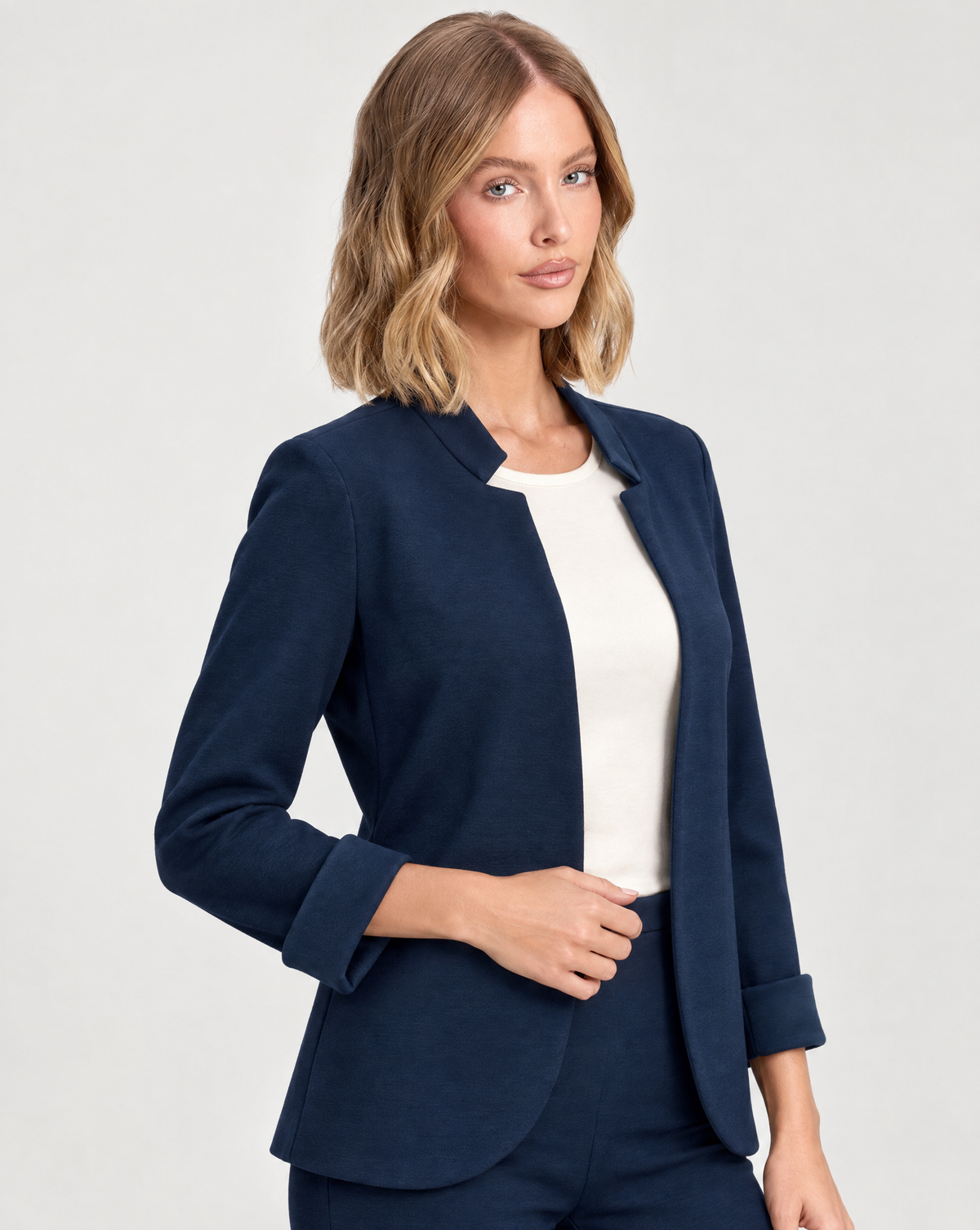 Blazer donna Punto Milano con revers N5 5100 blu, Polly 5, vista tre quarti