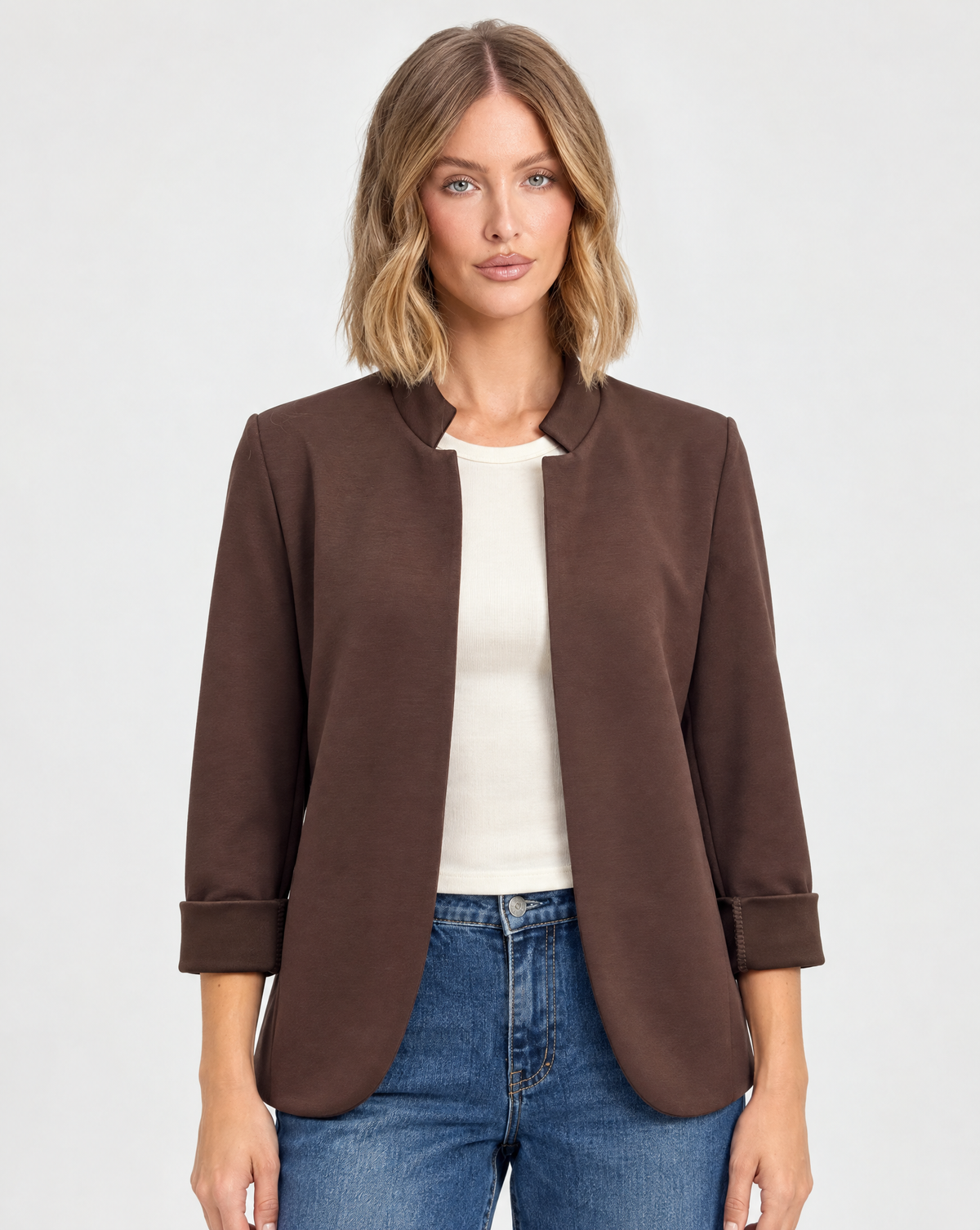 Blazer donna Punto Milano con revers N5 5100 marrone, Polly 5, vista frontale