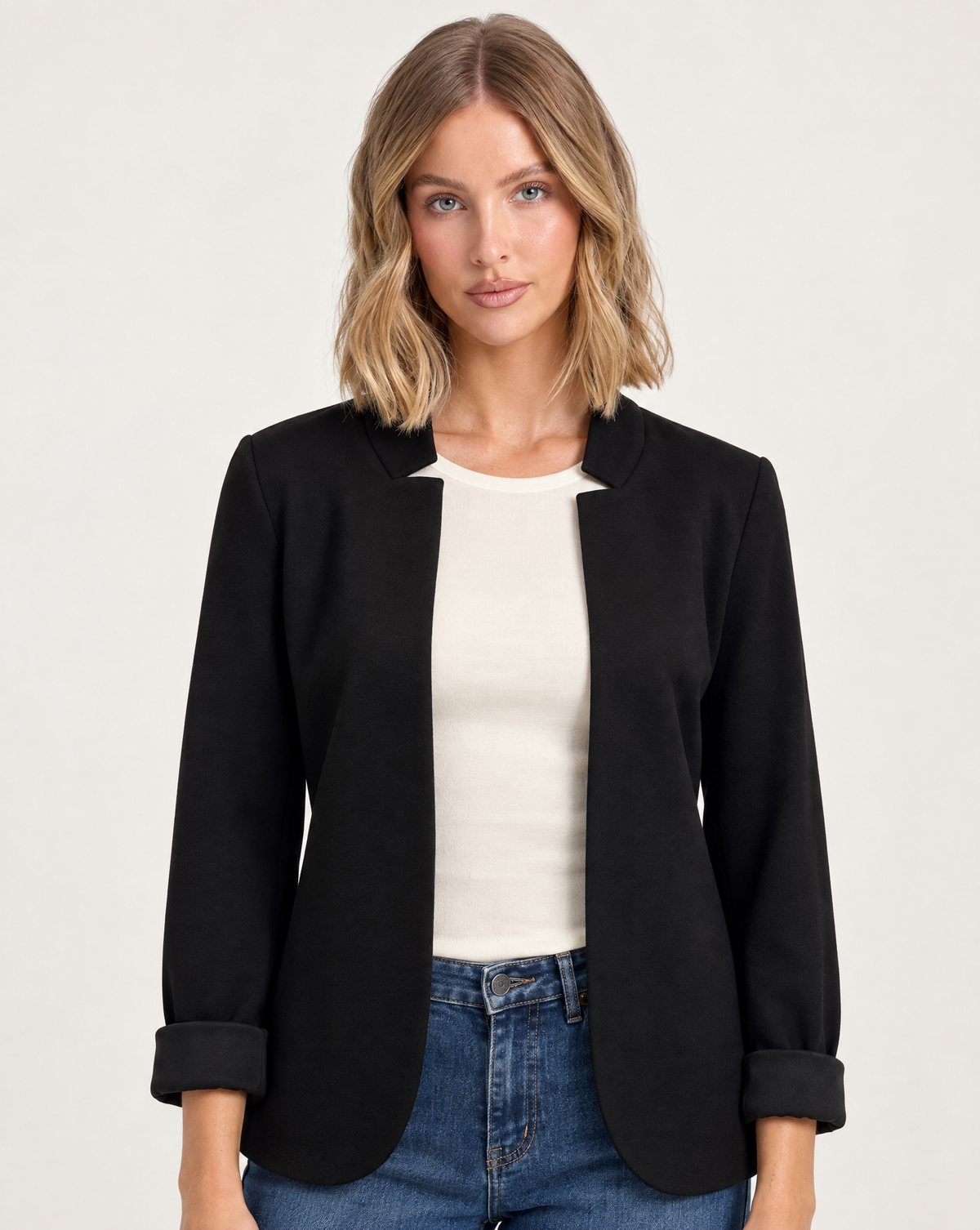 Blazer donna Punto Milano con revers N5 5100 nero, Polly 5, vista frontale