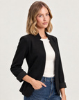 Blazer donna Punto Milano con revers N5 5100 nero, Polly 5, vista tre quarti