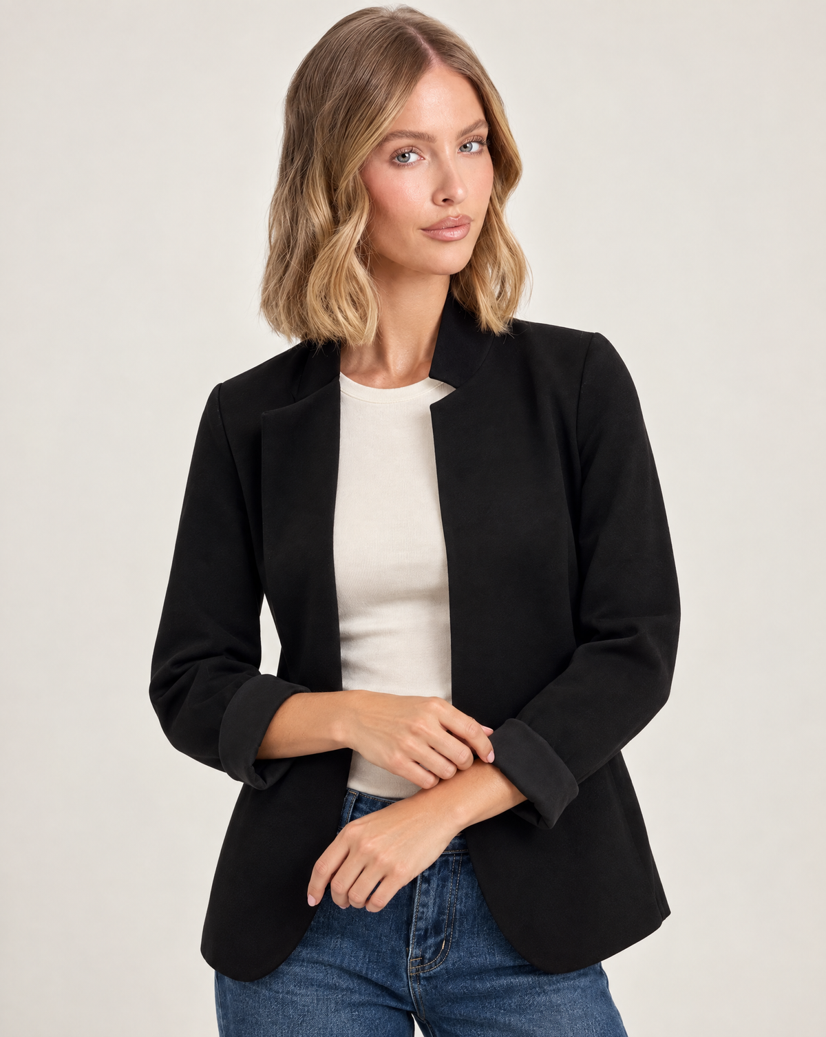 Blazer donna Punto Milano con revers N5 5100 nero, Polly 5, dettaglio busto e polsini