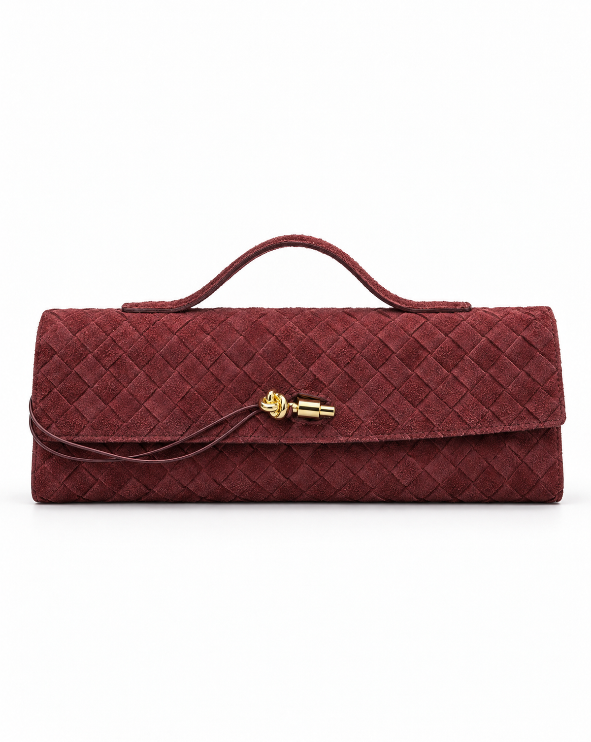 Borsa baguette in vera pelle scamosciata intrecciata bordeaux – vista fronte