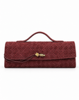 Borsa baguette in vera pelle scamosciata intrecciata bordeaux – vista fronte