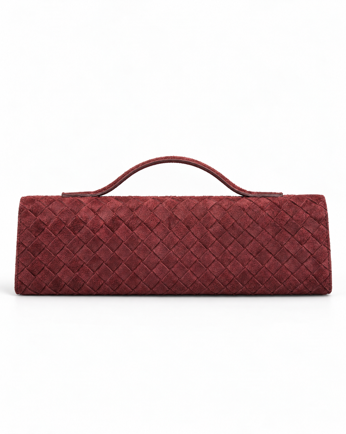 Borsa baguette in vera pelle scamosciata intrecciata bordeaux – vista retro