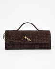 Borsa baguette in vera pelle scamosciata intrecciata marrone – vista fronte