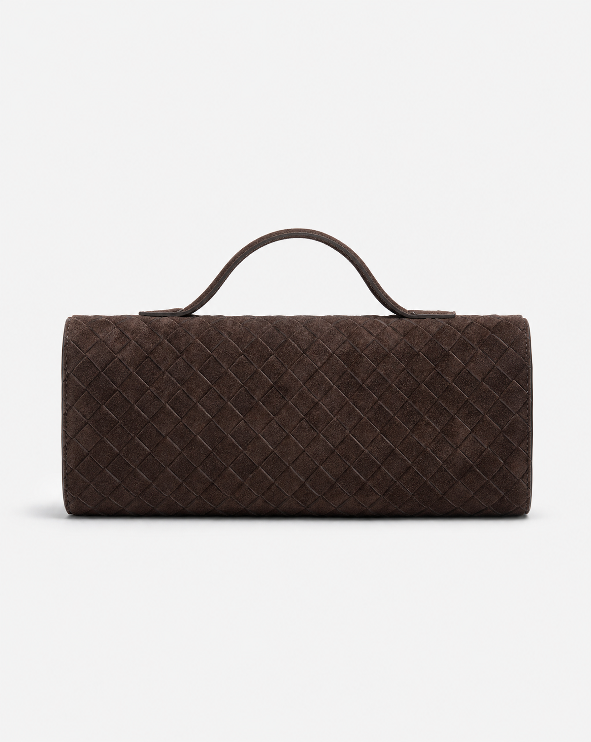 Borsa baguette in vera pelle scamosciata intrecciata marrone – vista retro