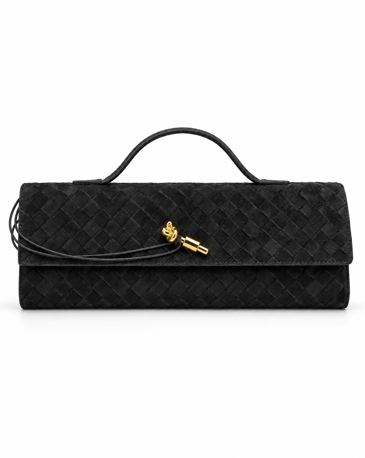 Borsa baguette in vera pelle scamosciata intrecciata nero – vista fronte