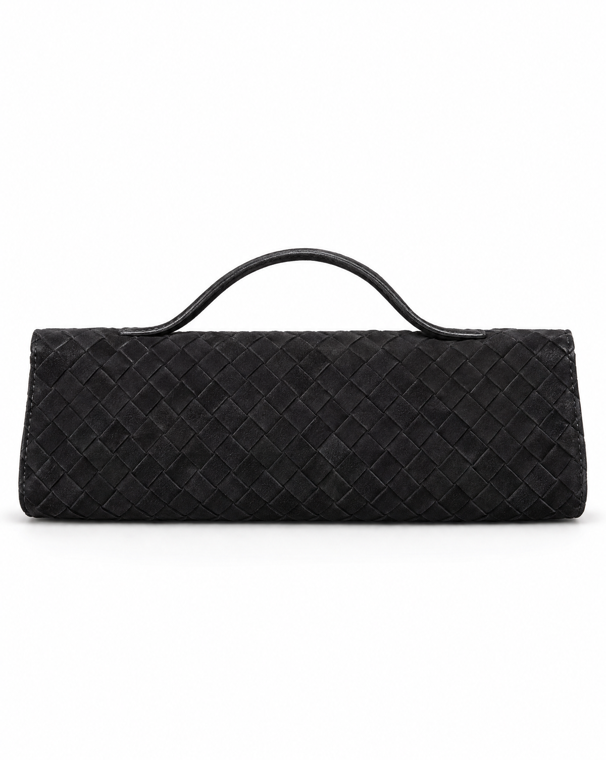 Borsa baguette in vera pelle scamosciata intrecciata nero – vista retro