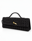 Borsa baguette in vera pelle scamosciata intrecciata nero – vista trequarti