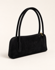 Borsa baguette donna in vera pelle scamosciata nera, foto singola tre quarti