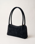 Borsa baguette donna in vera pelle scamosciata nera, foto singola laterale