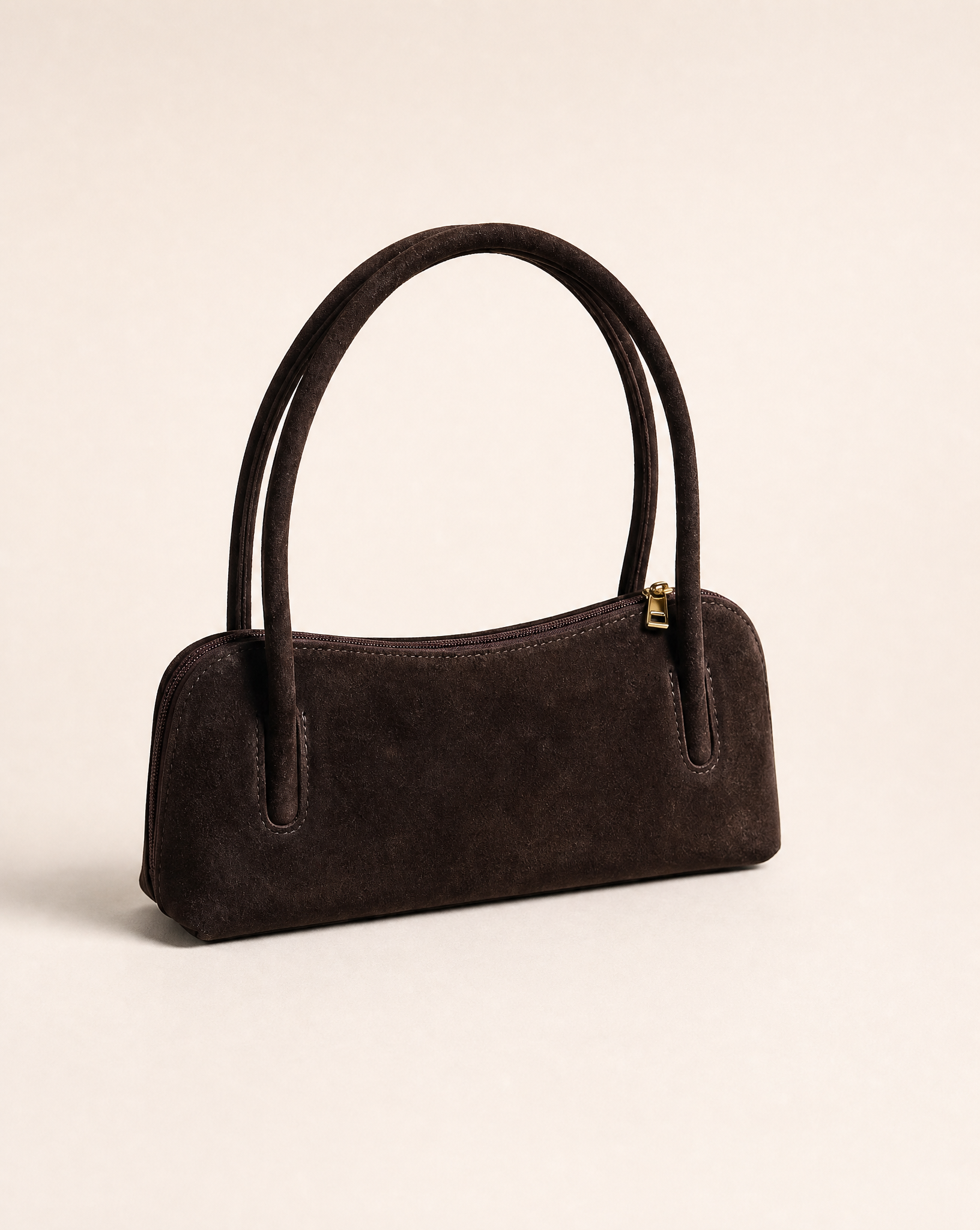 Borsa baguette donna in vera pelle scamosciata testa di moro, foto singola tre quarti