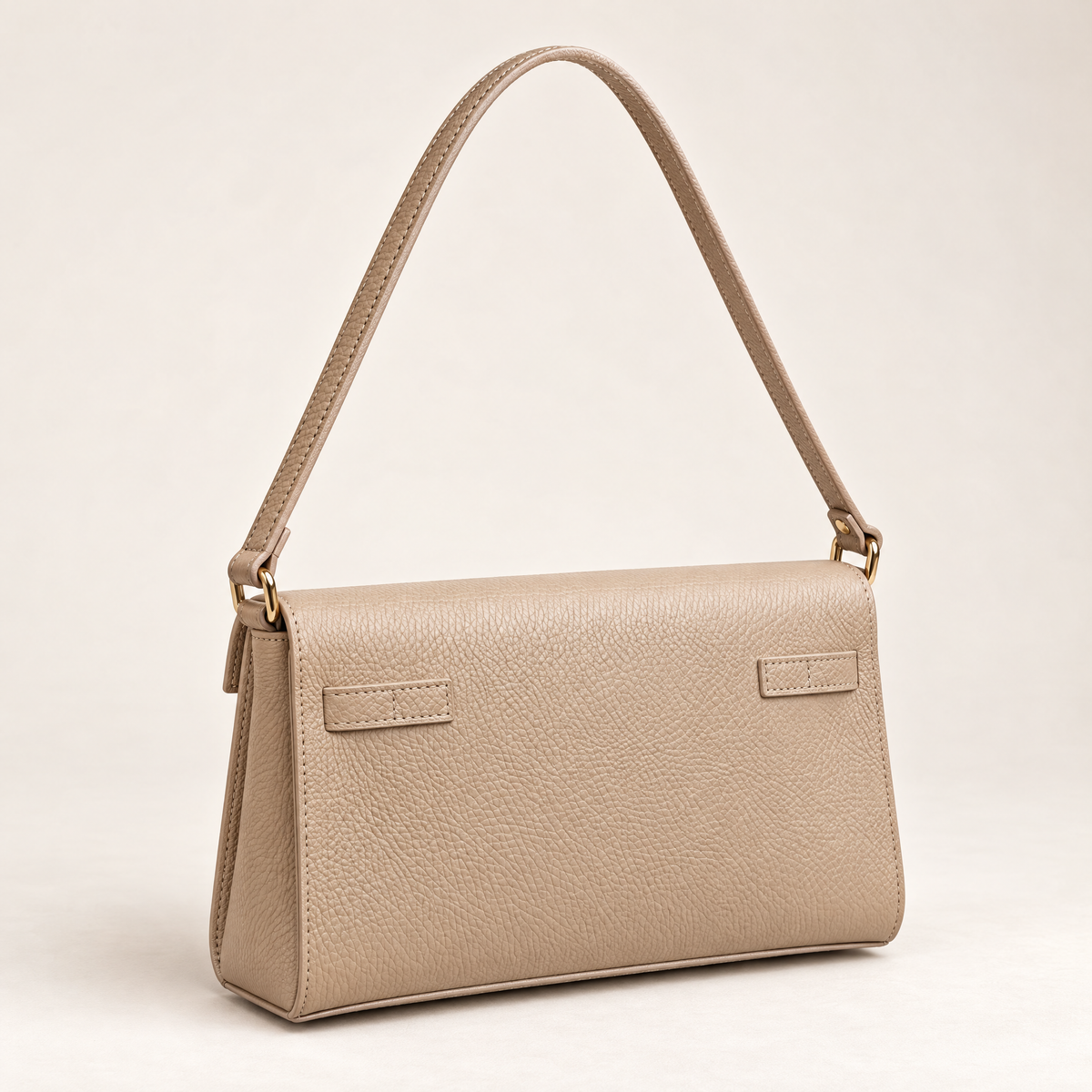 Borsa baguette in vera pelle beige con chiusura dorata – retro