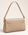 Borsa baguette in vera pelle beige con chiusura dorata – retro