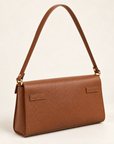 Borsa baguette in vera pelle marrone con chiusura dorata – retro